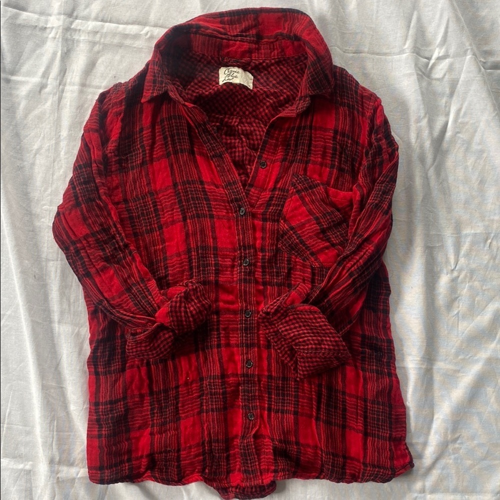 Cosmic Blue Love Plaid Red Shirt 100% Cotton